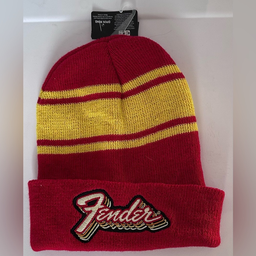 NWT Fender Red and Yellow Striped Beanie